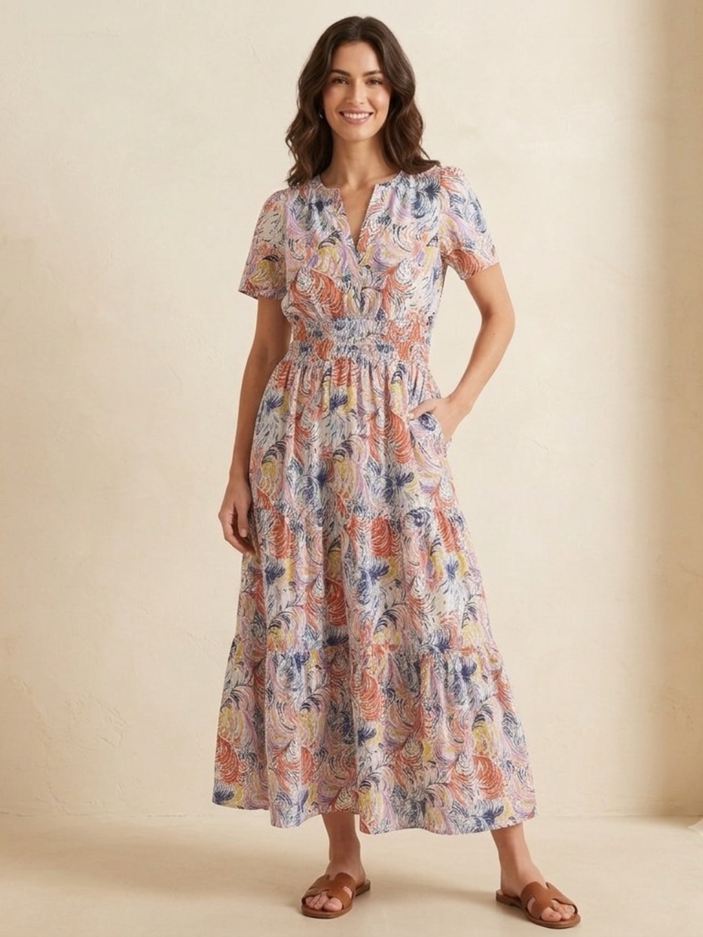 Anthropologie Somerset Abstract Swirl
Tiered Cotton Maxi Dress Large - Picture 13 of 13